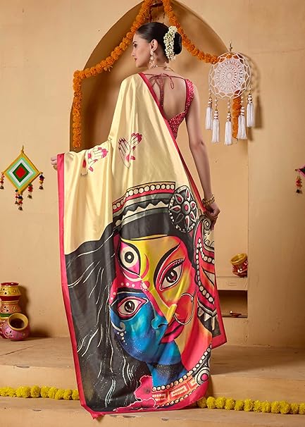 Hands Printed Durga Pooja Saree